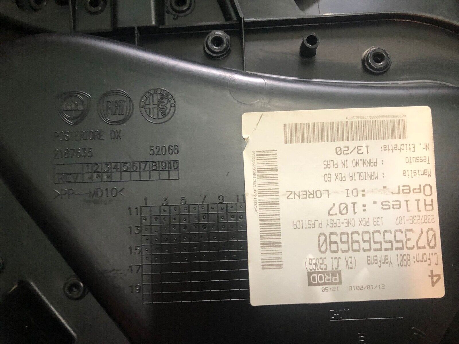 2187635 PANNELLO PORTIERA INTERNO POSTERIORE DESTRO ORIGINALE FIAT PANDA 312