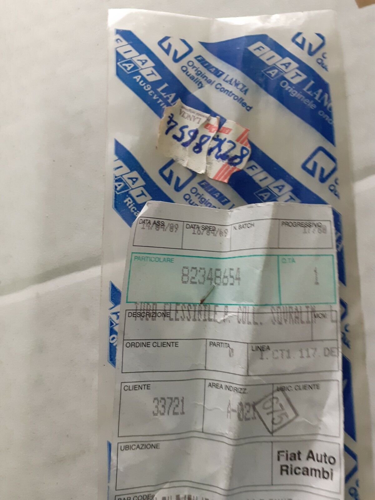 TUBO SOVRALIMENTAZIONE ORIGINALE LANCIA DELTA CODICE 82348654