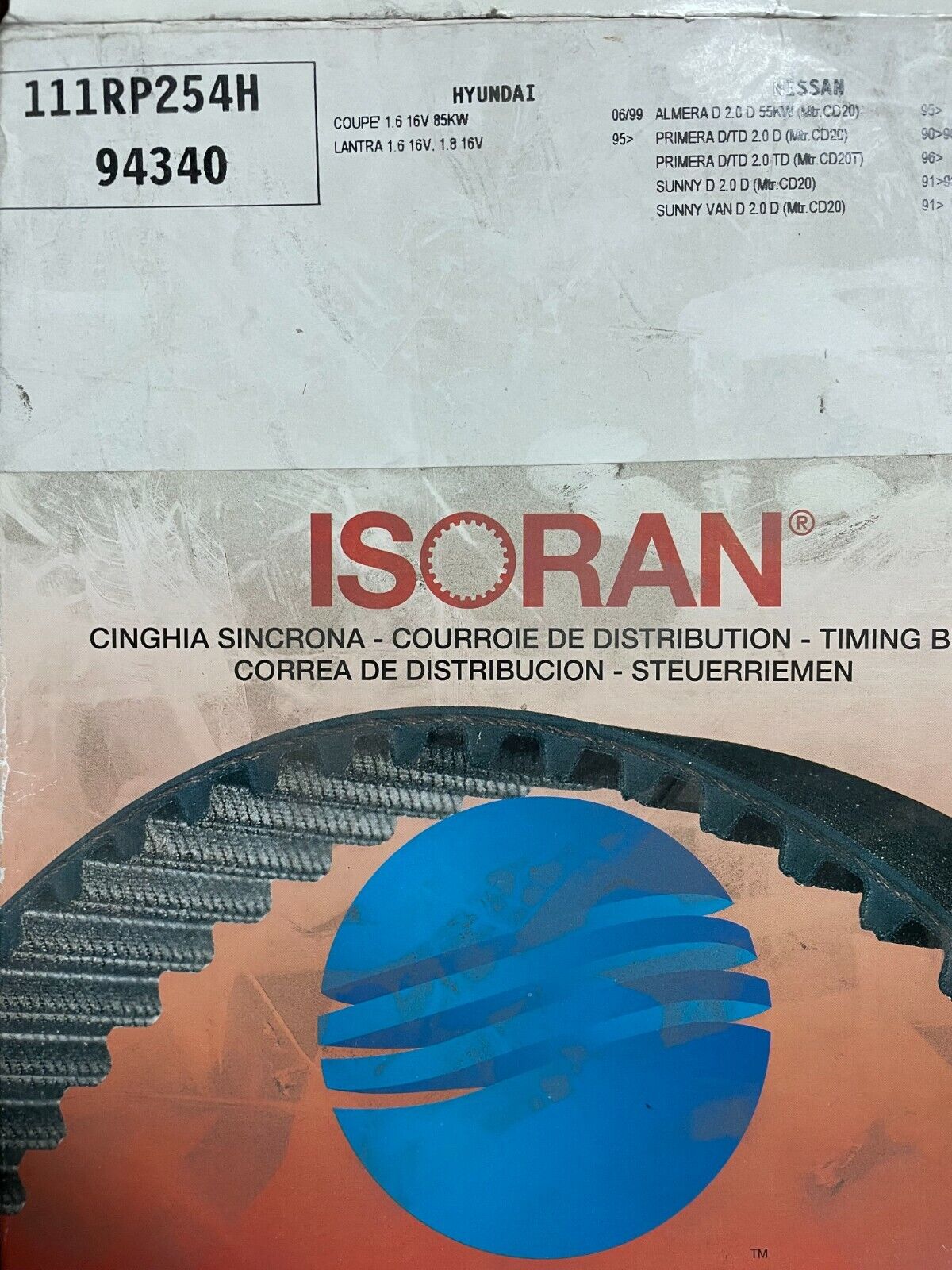 94340 CINGHIA DISTRIBUZIONE ISORAN HYUNDAI LANTRA II 1.6 16V 114 CV 1998