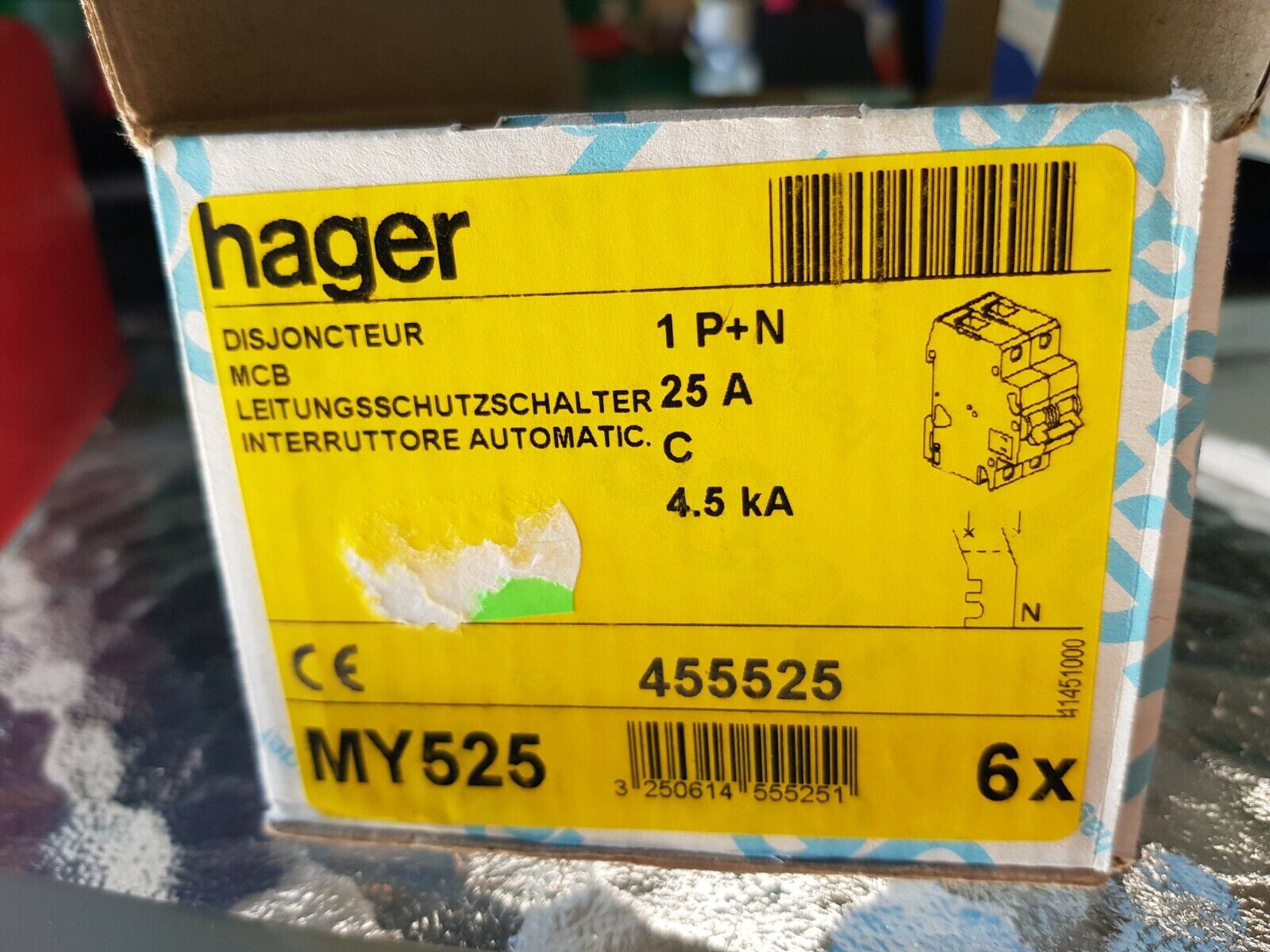 INTERRUTTORE AUTOMATICO HAGER CODICE MY525 1P+N 25A 4,5KA 1 PZ