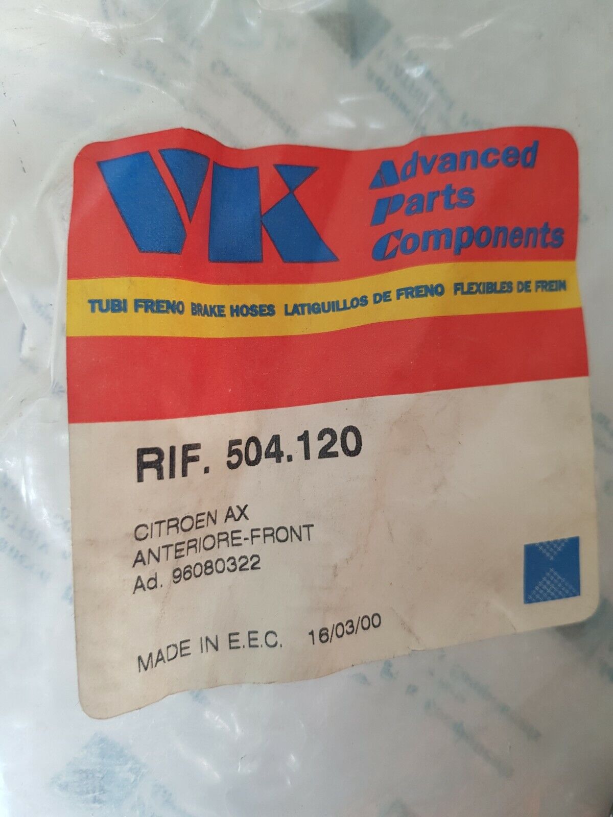504.120 96080322 VK TUBO FRENO ANTERIORE PEUGEOT 106 II 2001