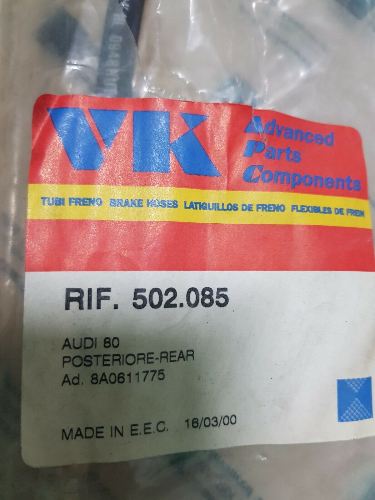 TUBO FRENO POSTERIORE VK 502.085 VW PASSAT 90 193 CV 2000 BENZINA DIESEL