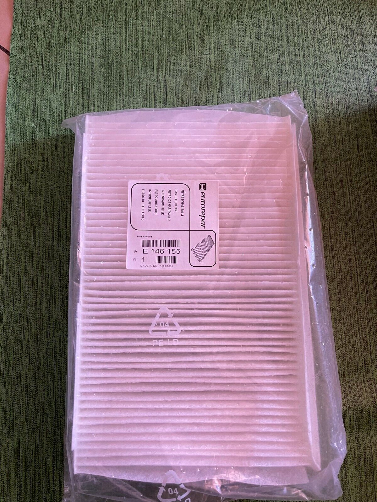 E146155 FILTRO ARIA ABITACOLO EUROREPAR PEUGEOT 307 CC 1.6 16V 80KW 109HP 2002 